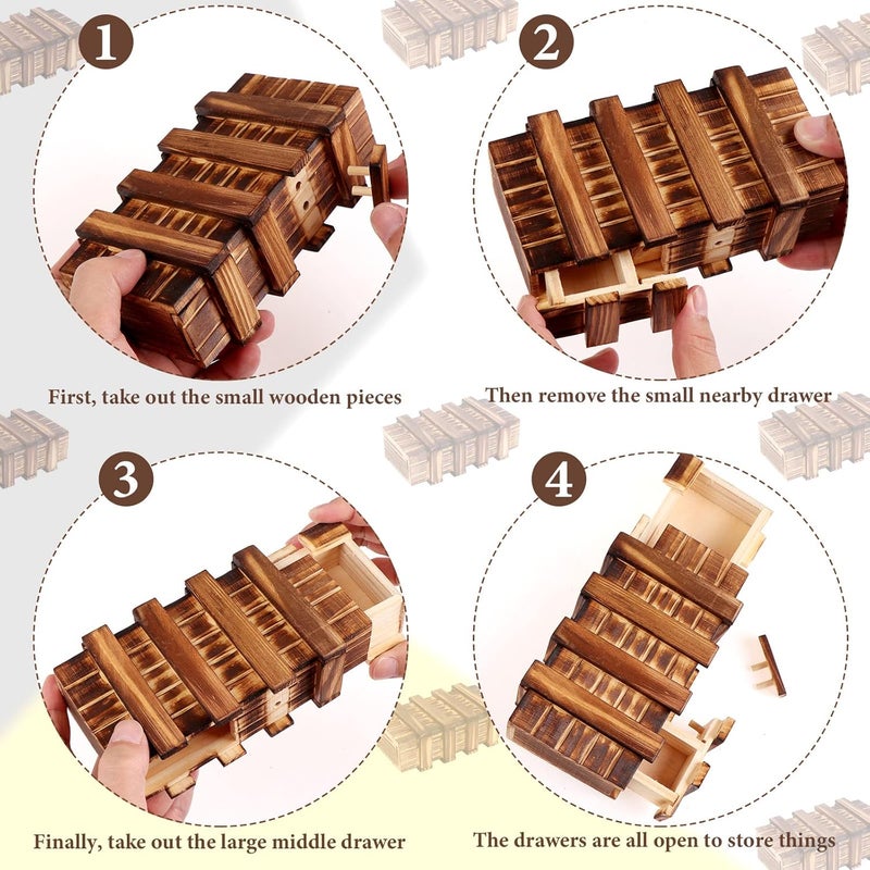 Oppaxf Puzzle Box 3 Pack Wooden Secret Puzzle Box with Hidden Compartment 3D Brain Teaser Magic Drawers Secret Magic Box Wooden Box Puzzle Case Difficult Puzzle Box Gift Card Puzzle Box for Adults and Kids - Image 4